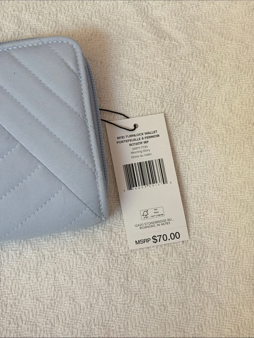 Vera Bradley Powder Blue Quilted Zip-Around Wallet with Turn-Lock - Picture 2 of 10